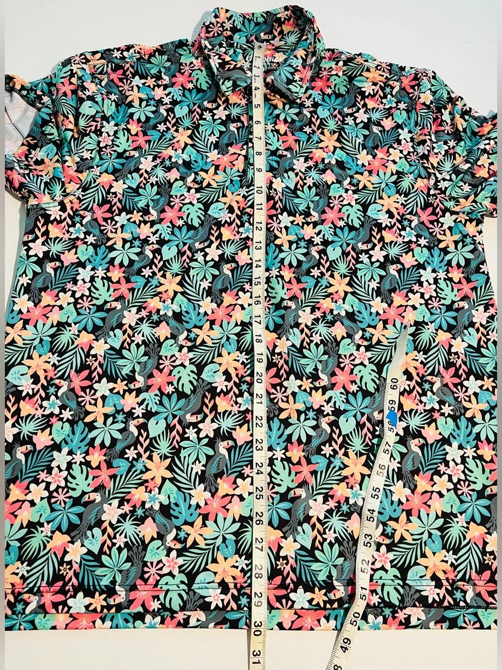 Chubbies Performance Polo Mens The Bloomerang Floral Toucan Tropical Hawaiian L